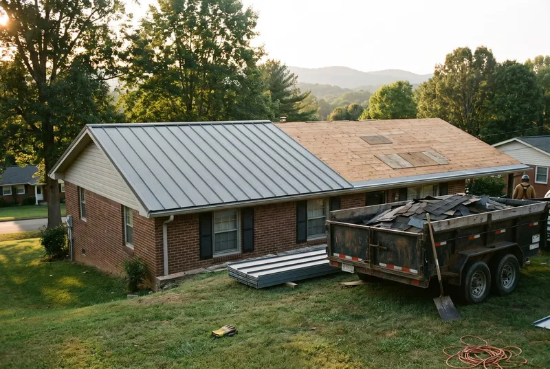 Replacing a shingle roof with metal (sample photo)